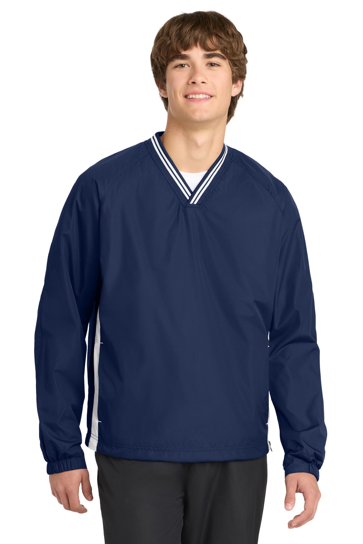 Sport-Tek Tipped V-Neck Raglan Wind Shirt. JST62
