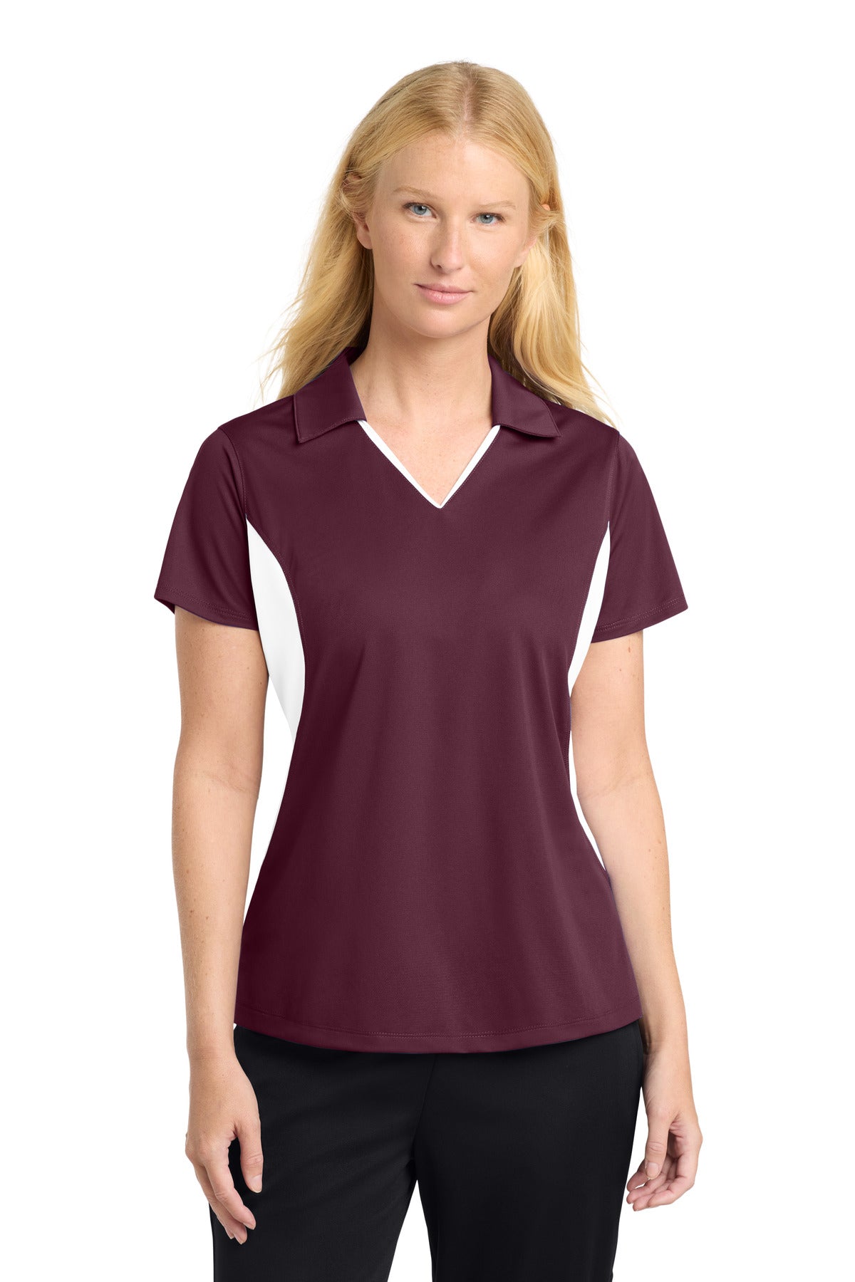 Sport-Tek Women's Side Blocked Micropique Sport-Wick Polo. LST655