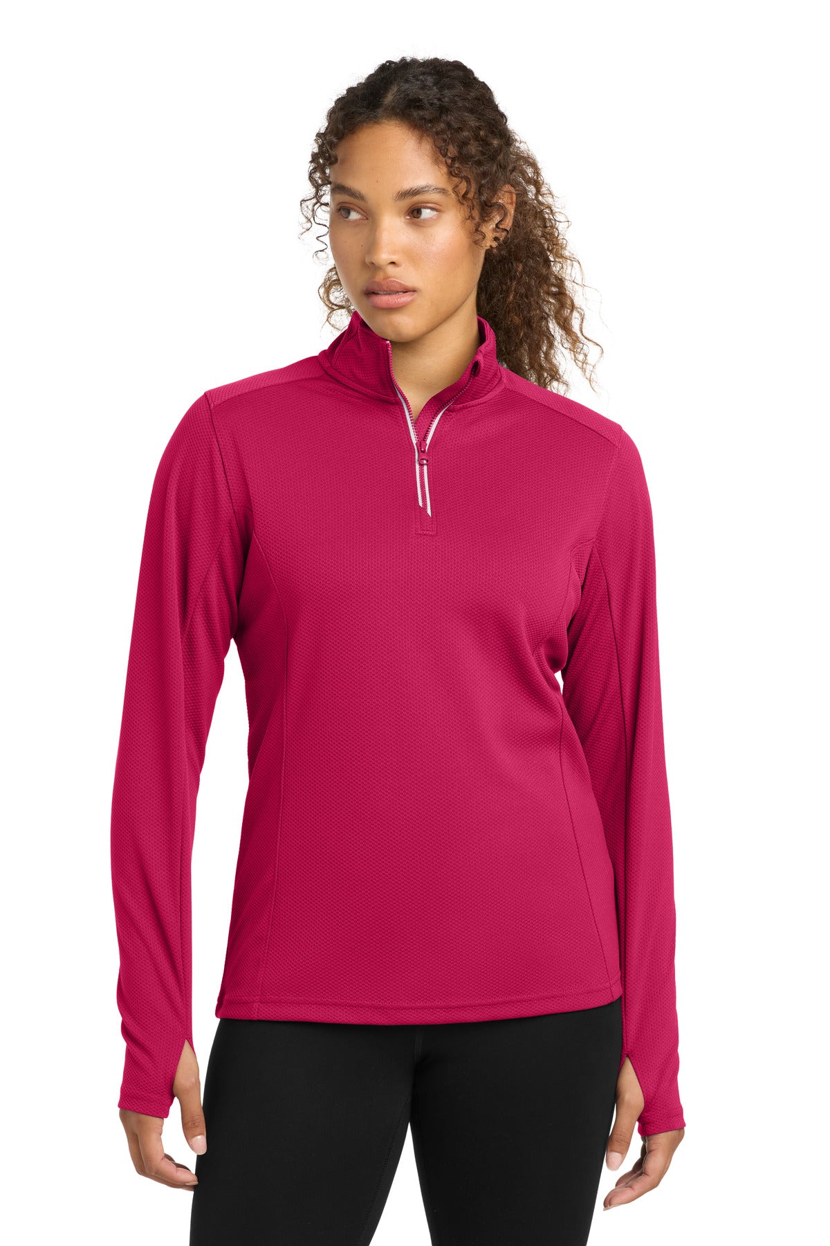 Sport-Tek Women's Sport-Wick Textured 1/4-Zip Pullover.  LST860