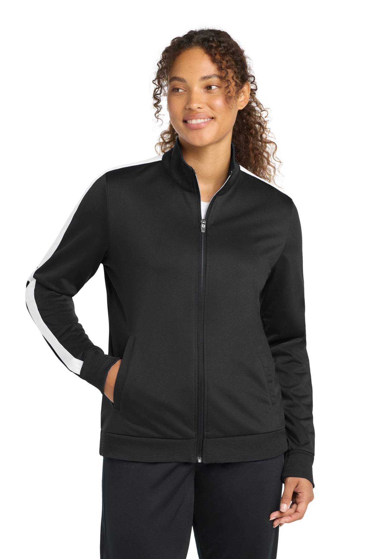 Sport-Tek  Ladies Tricot Sleeve Stripe Track Jacket. LST94