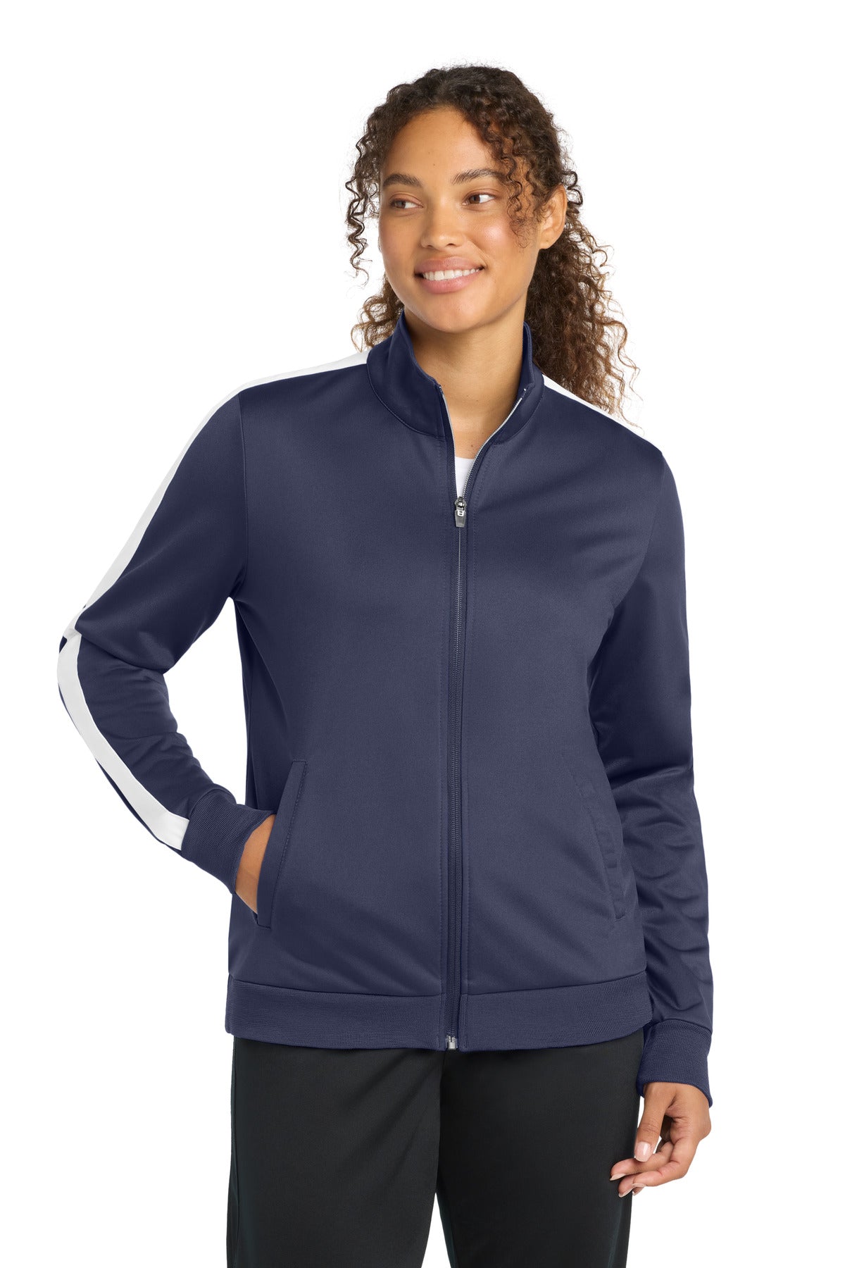Sport-Tek  Ladies Tricot Sleeve Stripe Track Jacket. LST94