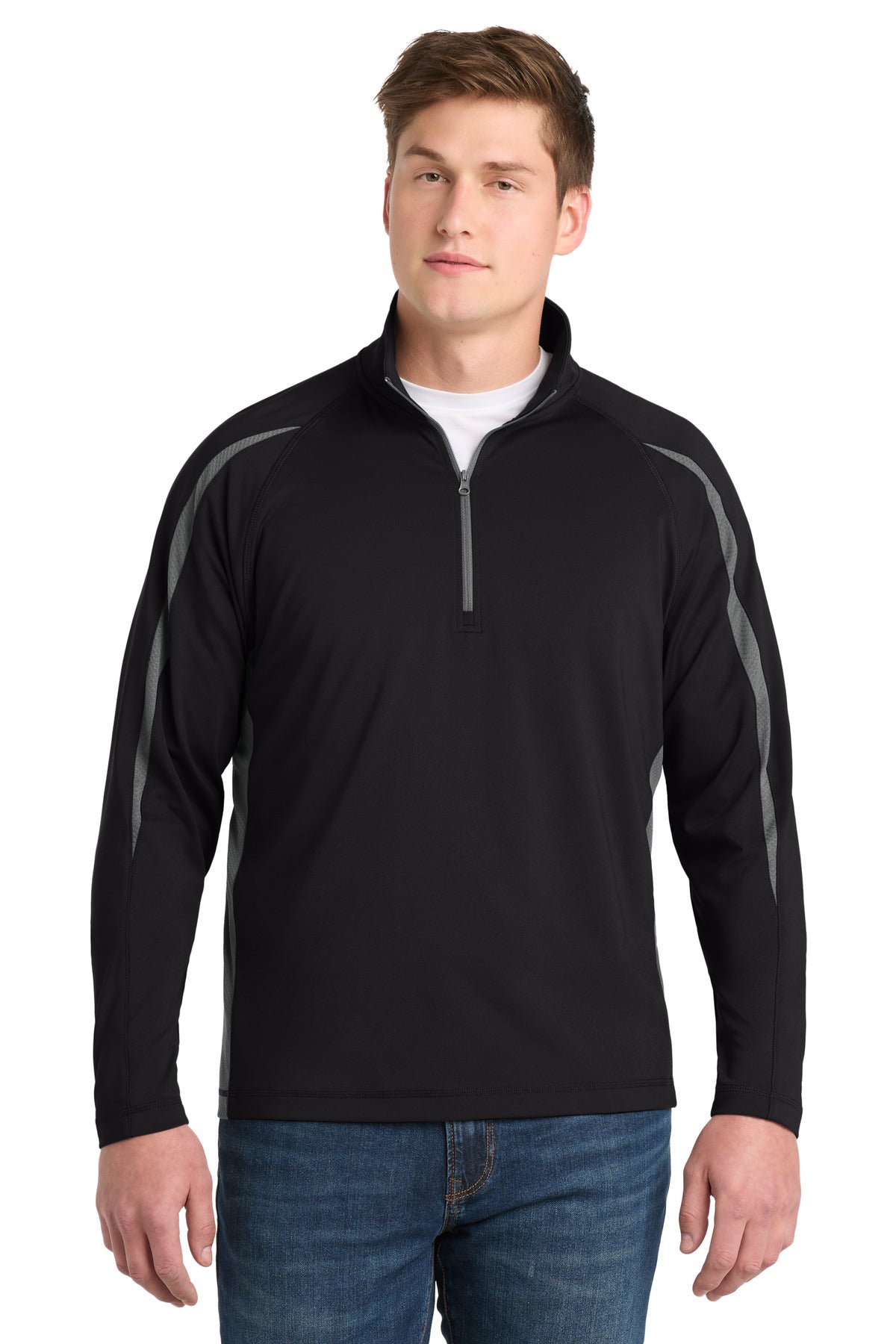 Sport-Tek Sport-Wick Stretch 1/4-Zip Colorblock Pullover. ST851
