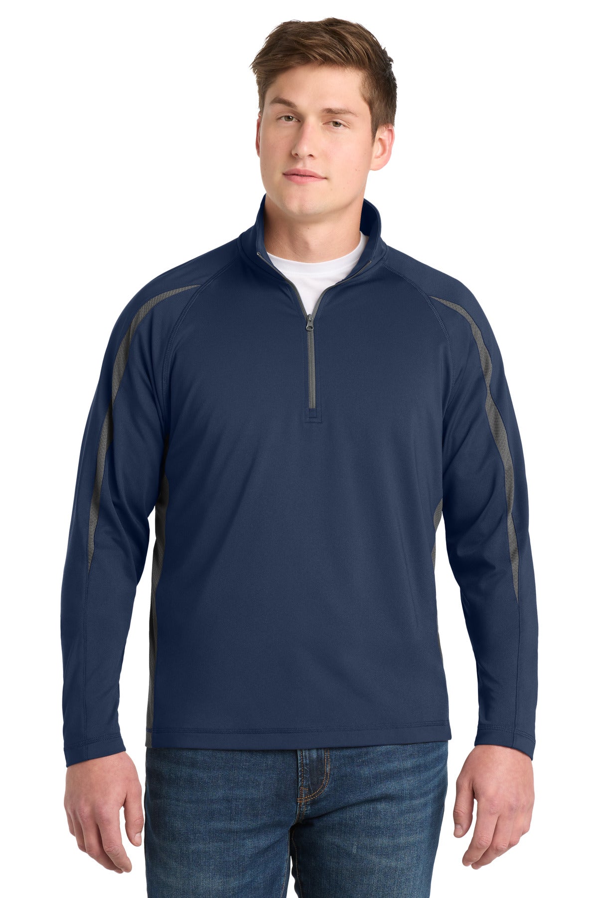 Sport-Tek Sport-Wick Stretch 1/4-Zip Colorblock Pullover. ST851